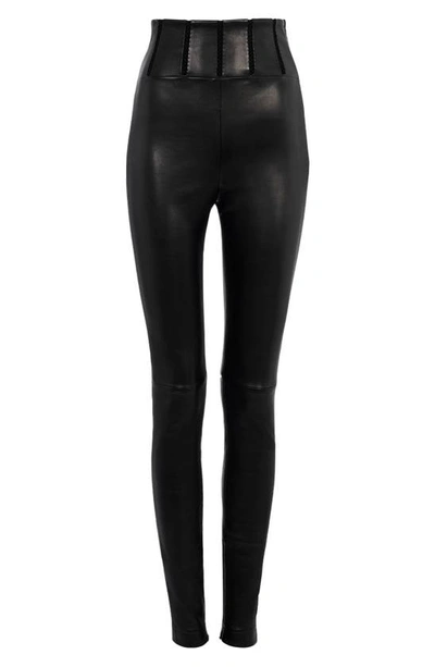 Shop Alaïa High Waist Lambskin Leather Leggings In Noir