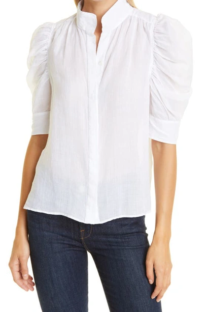 Shop Frame Gillian Puff Sleeve Blouse In Blanc