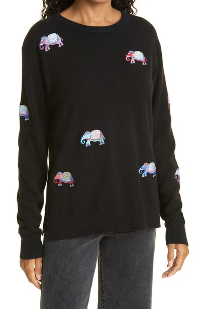 Nicole Miller Cashmere Sweater With Elephant Embroidery In Black ModeSens