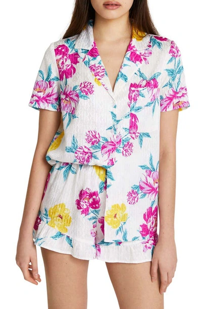 River Island Floral Jacquard Pajama Shirt And Shorts Set In Cream-white |  ModeSens