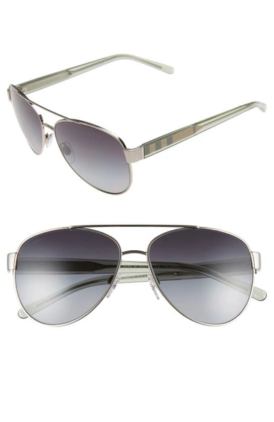 Shop Burberry 57mm Polarized Aviator Sunglasses In Silver