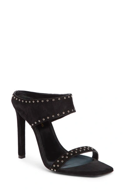 Shop Saint Laurent Mica Grommet Slide Sandal In Black Suede