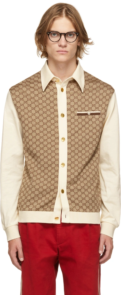 Shop Gucci Off-white & Brown Gg Shirt In 2270 Beige/ebony/mc