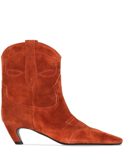 Shop Khaite Dallas Suede Cowboy Ankle Boots In Braun
