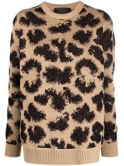 Philipp Plein Long-sleeved Lurex Leopard Jumper In Braun