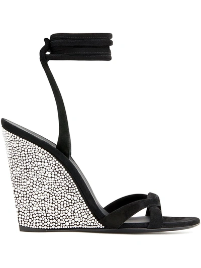 Shop Giuseppe Zanotti Manola Strass Crystal-wedge Sandals In Schwarz