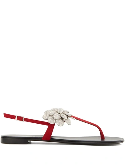 Shop Giuseppe Zanotti Phoebe Crystal-flower Sandals In Rot