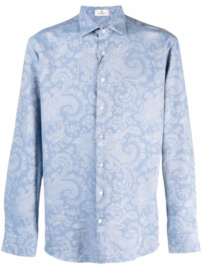 Shop Etro Floral-paisley Jacquard Cotton Shirt In Blau