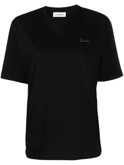 Shop Lanvin Logo-embroidered Cotton T-shirt In Schwarz