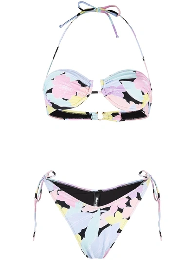 Reina Olga Blue Penny Floral Print Bikini Set In Blau