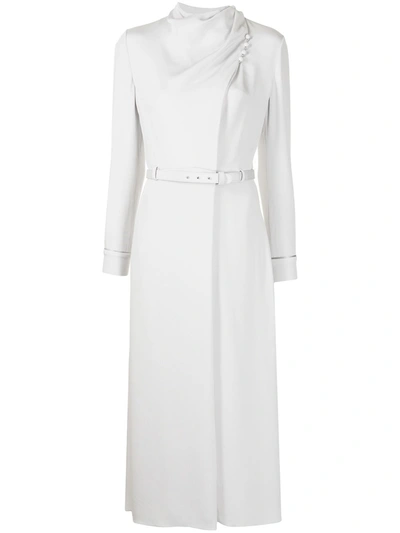 Shop Giorgio Armani Belted-waist Midi Dress In Grau