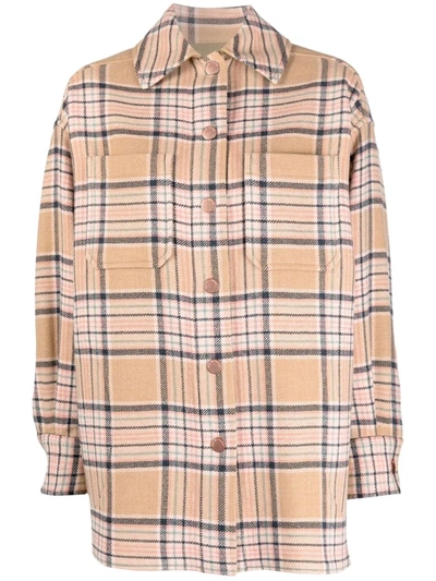 Shop See By Chloé Check-pattern Oversized Shirt Coat In Braun