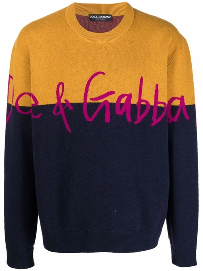 Shop Dolce & Gabbana Logo-print Crew Neck Jumper In Blau
