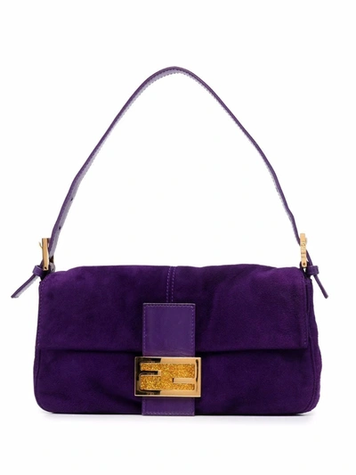 Pre-owned Fendi 2010s Velvet Mamma Baguette Shoulder Bag In Purple
