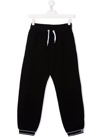 Shop Fendi Teen Logo-cuff Track Pants In Black