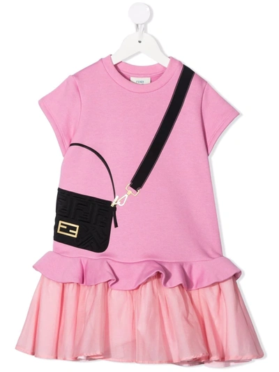 Shop Fendi Bag-print Ruffled Dress In Pink