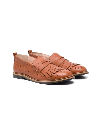 Shop Chloé Teen Tassel-detail Leather Loafers In Brown
