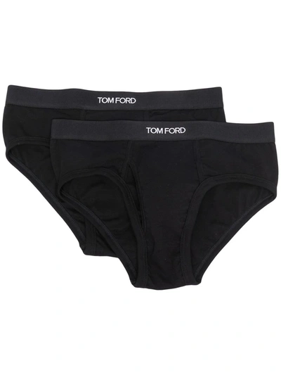Shop Tom Ford Two-pack Logo-waistband Briefs In Black