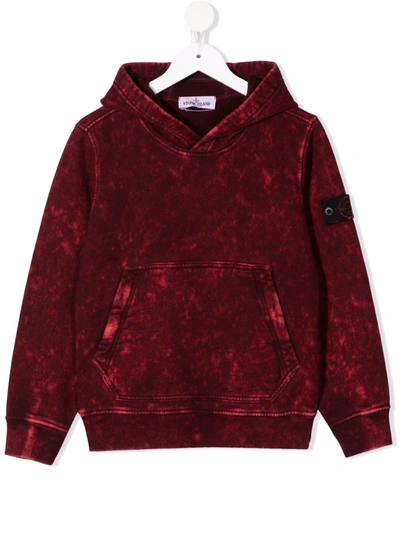 Shop Stone Island Junior Distressed-effect Cotton Hoodie In Red