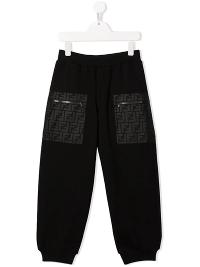 Shop Fendi Zipped-pockets Cotton Track Trousers In Black