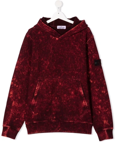 Shop Stone Island Junior Teen Distressed-effect Cotton Hoodie In Red