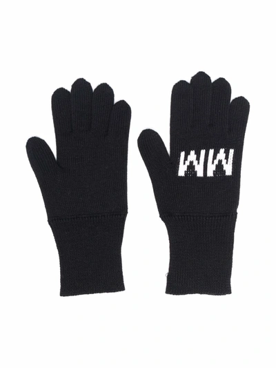 Shop Mm6 Maison Margiela Intarsia-knit Wool-blend Gloves In Black
