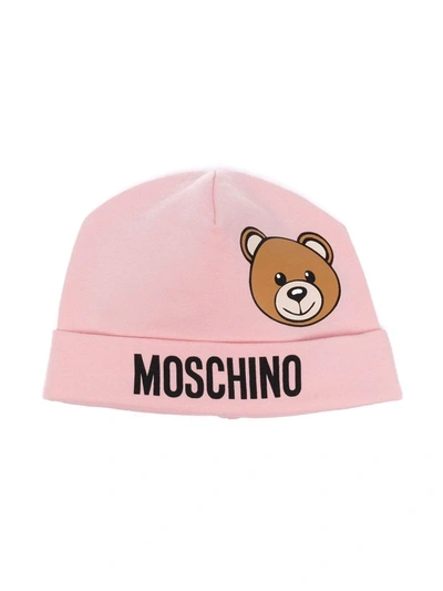 Shop Moschino Logo-print Jersey Beanie In Pink