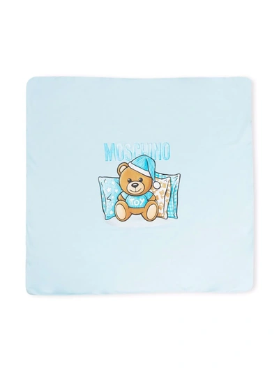 Shop Moschino Sleeping Teddy Bear Blanket In Blue