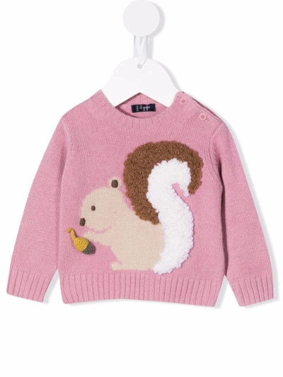 Il Gufo Embroidered Squirrel Knitted Jumper In Pink