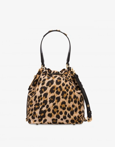 Shop Moschino Leopard Print Bucket Bag In Beige