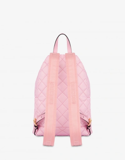 Shop Moschino Quilted Nylon Backpack In Pink