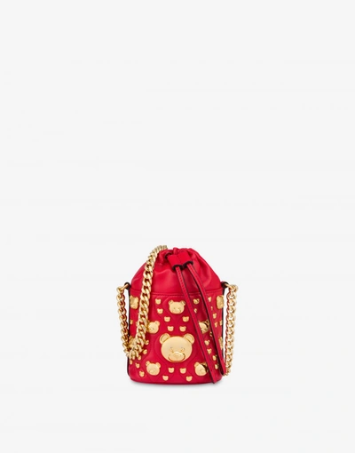 Shop Moschino Teddy Studs Bucket Bag In Red