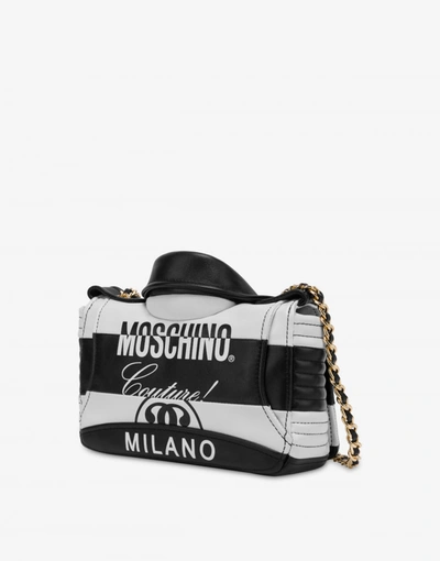 Shop Moschino Black & White Nappa Biker Bag