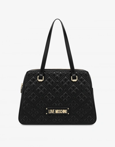 Shop Love Moschino Shiny Quilted Shopper In Black