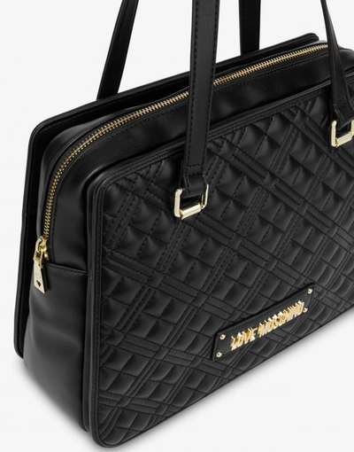 Shop Love Moschino Shiny Quilted Shopper In Black