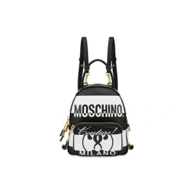 Shop Moschino Black & White Calfskin Backpack