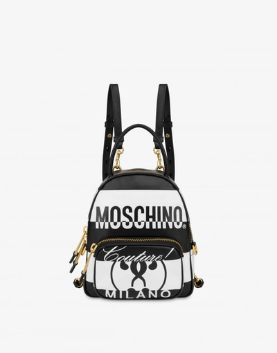Shop Moschino Black & White Calfskin Backpack