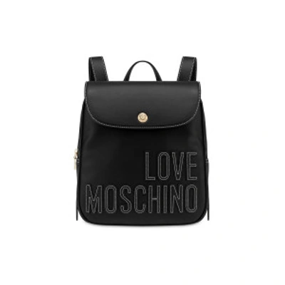 Shop Love Moschino Embroidery Logo Backpack In Black