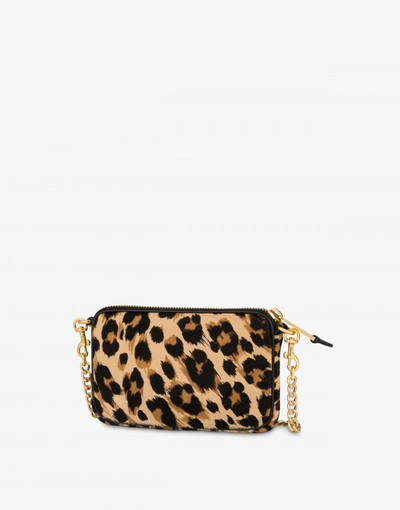 Shop Moschino Leopard Pony Skin Shoulder Bag In Beige