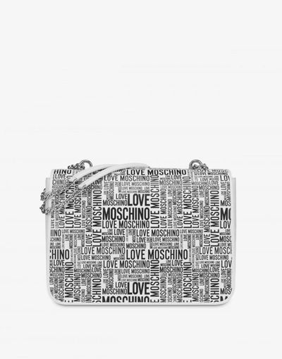 Shop Love Moschino Allover Logo Shoulder Bag In White