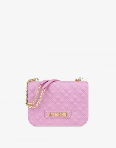 Shop Love Moschino Shiny Quilted Shoulder Bag In Pink