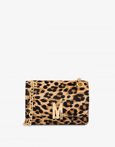 Shop Moschino Leopard Pony Skin Shoulder M Bag In Beige