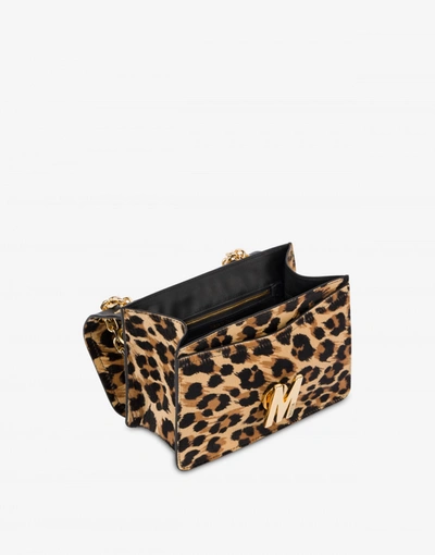 Shop Moschino Leopard Pony Skin Shoulder M Bag In Beige