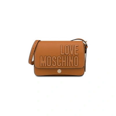 Shop Love Moschino Embroidery Logo Shoulder Bag In Black