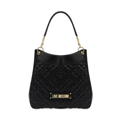 Shop Love Moschino Shiny Quilted Hobo Bag In Black