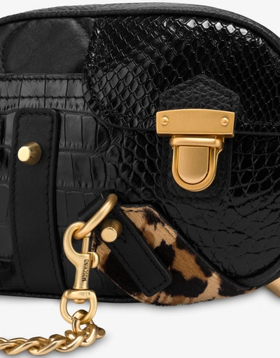 Shop Moschino Calfskin And Pony Skin Shoulder Bag In Black