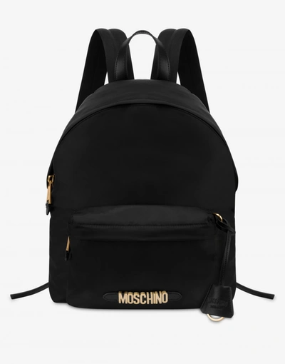 Shop Moschino Lettering Logo Nylon Backpack In Beige