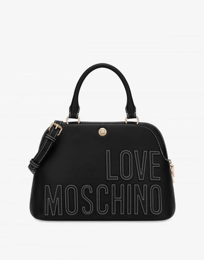 Shop Love Moschino Embroidery Logo Hand Bag In Black