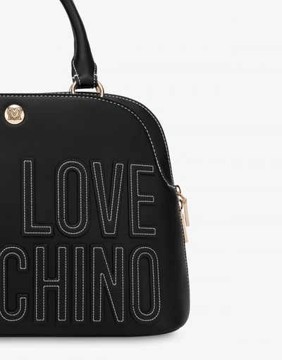 Shop Love Moschino Embroidery Logo Hand Bag In Black