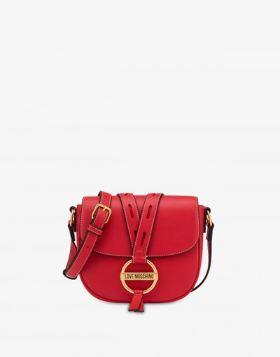 Shop Love Moschino Round Buckle Shoulder Bag In Red